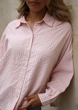 Oversize Bluse mit Karomuster - rosa