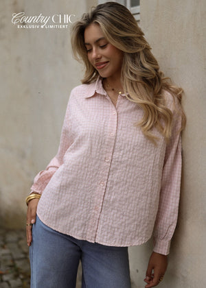Oversize Bluse mit Karomuster - rosa
