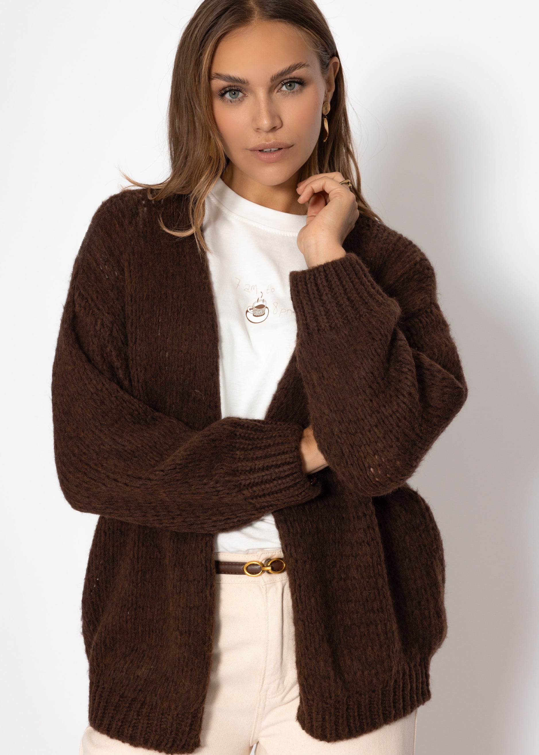 パーバーズ Knit Cardigan ブラウン Oversize cardigan - dark brown – SASSYCLASSY