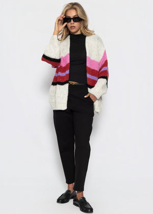 Oversize Cardigan mit Multicolor Streifen - hellgrau