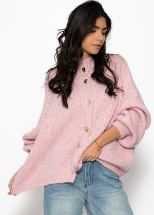 Oversized cardigan with decorative buttons - pink
