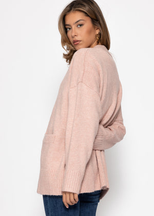 Oversize Cardigan mit Taschen - puderrosa