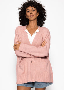 Oversized cardigan with pockets - powder pink