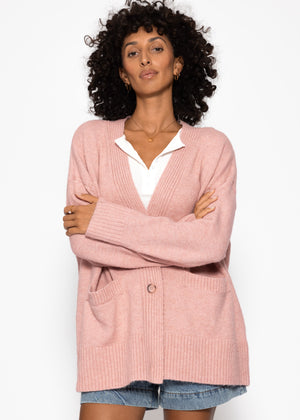 Oversized cardigan with pockets - powder pink