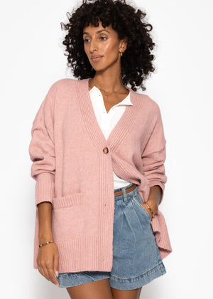 Oversized cardigan with pockets - powder pink