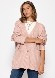 Oversized cardigan with pockets - powder pink