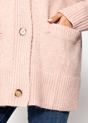 Oversize Cardigan mit Taschen - puderrosa