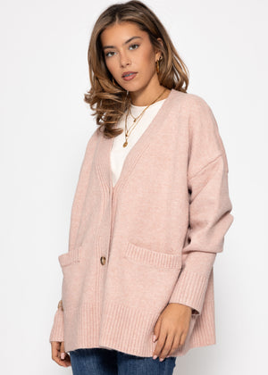 Oversize Cardigan mit Taschen - puderrosa