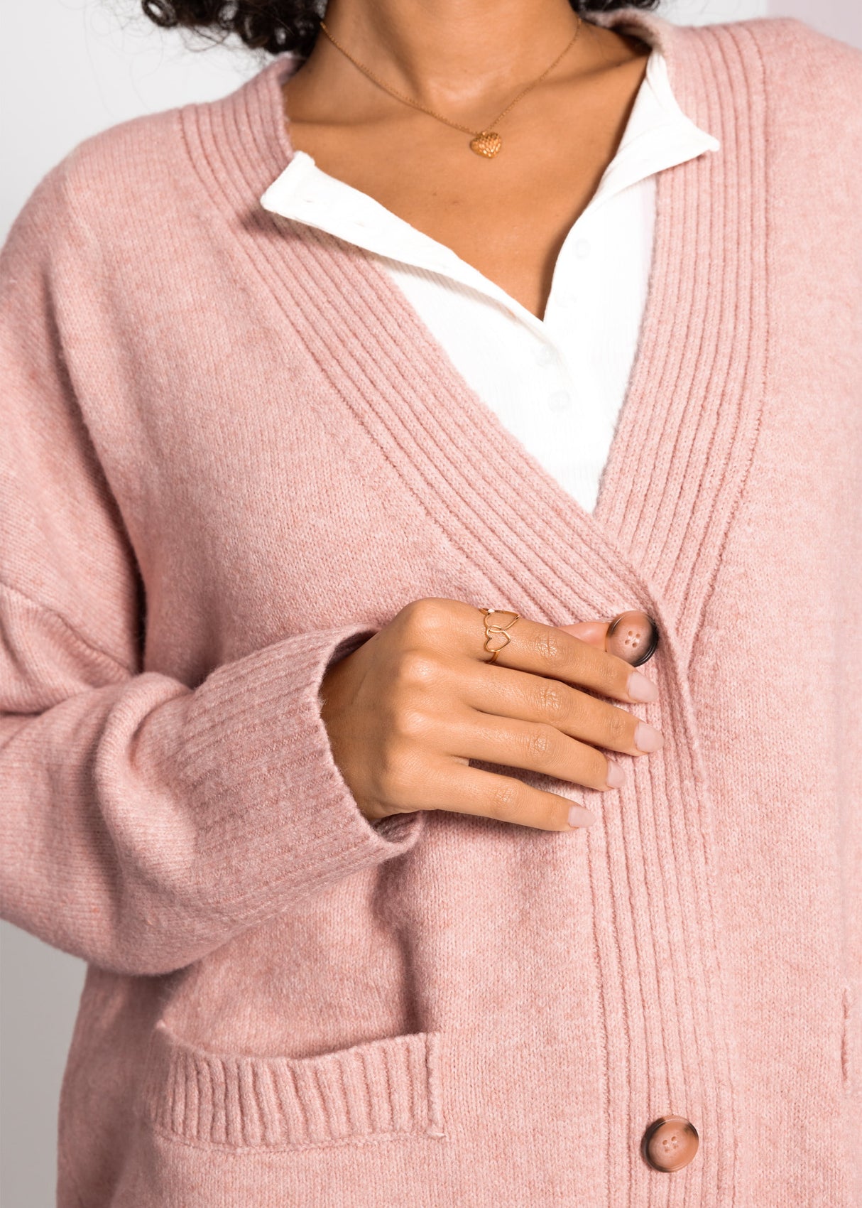Oversized cardigan with pockets - powder pink