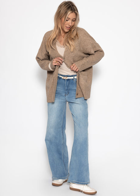 Oversized cardigan with pockets - taupe