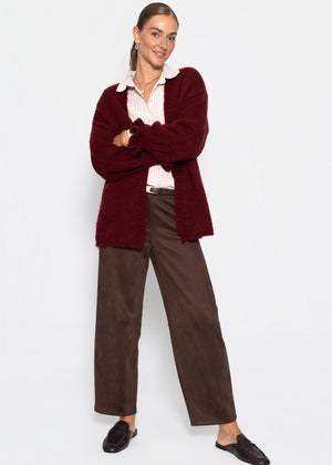 Oversize Cardigan mit Volantärmeln - burgundy