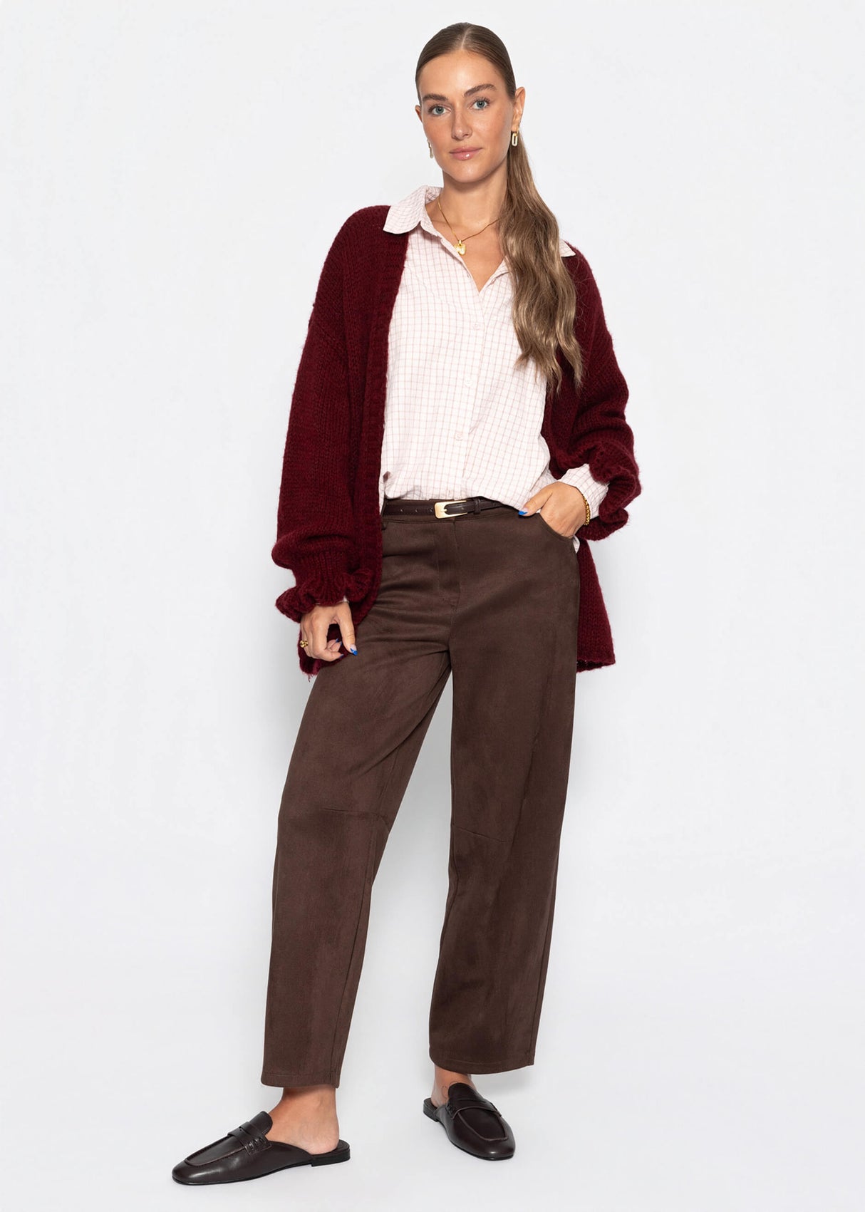 Oversize Cardigan mit Volantärmeln - burgundy
