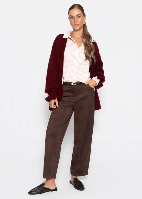 Oversize Cardigan mit Volantärmeln - burgundy