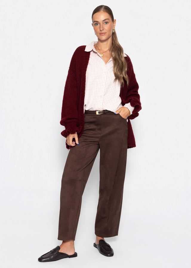 Oversized cardigan with flounce sleeves - burgundy