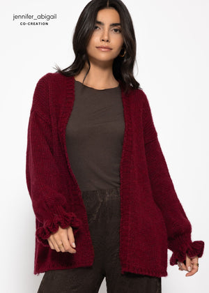 Oversize Cardigan mit Volantärmeln - burgundy