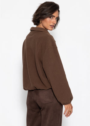 Oversize Fleece Sweatshirt mit Reißverschluss - braun