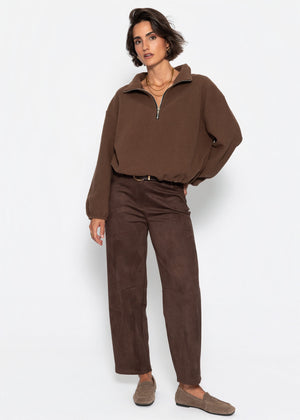 Oversize Fleece Sweatshirt mit Reißverschluss - braun