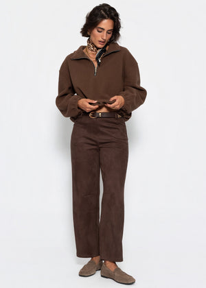 Oversize Fleece Sweatshirt mit Reißverschluss - braun