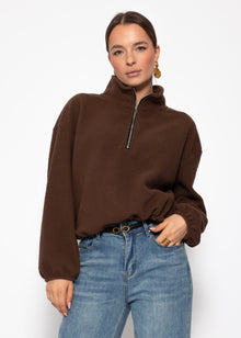 Oversize Fleece Sweatshirt mit Reißverschluss - braun
