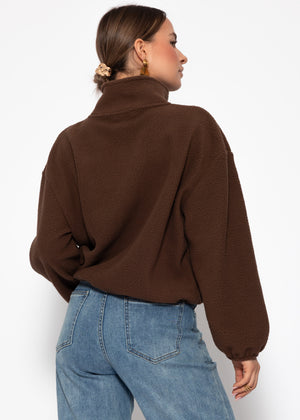 Oversize Fleece Sweatshirt mit Reißverschluss - braun