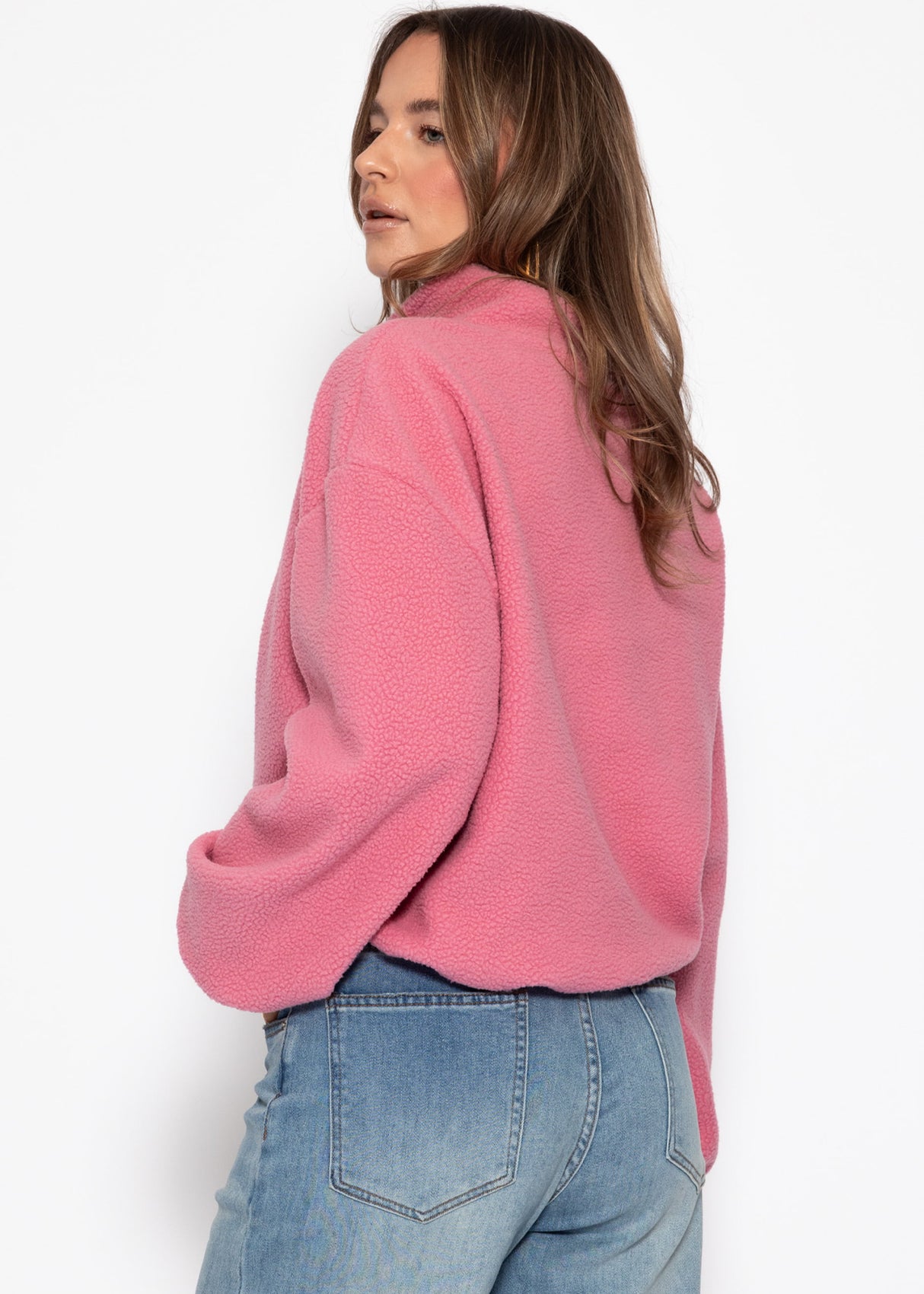 Oversize Fleece Sweatshirt mit Reißverschluss - rosa