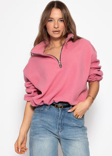 Oversize Fleece Sweatshirt mit Reißverschluss - rosa