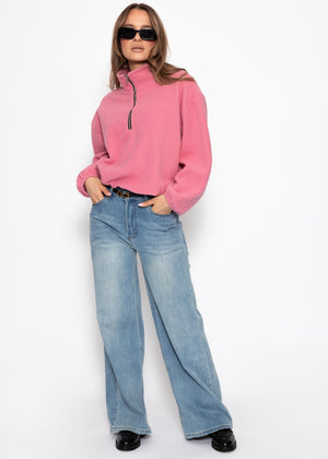 Oversize Fleece Sweatshirt mit Reißverschluss - rosa