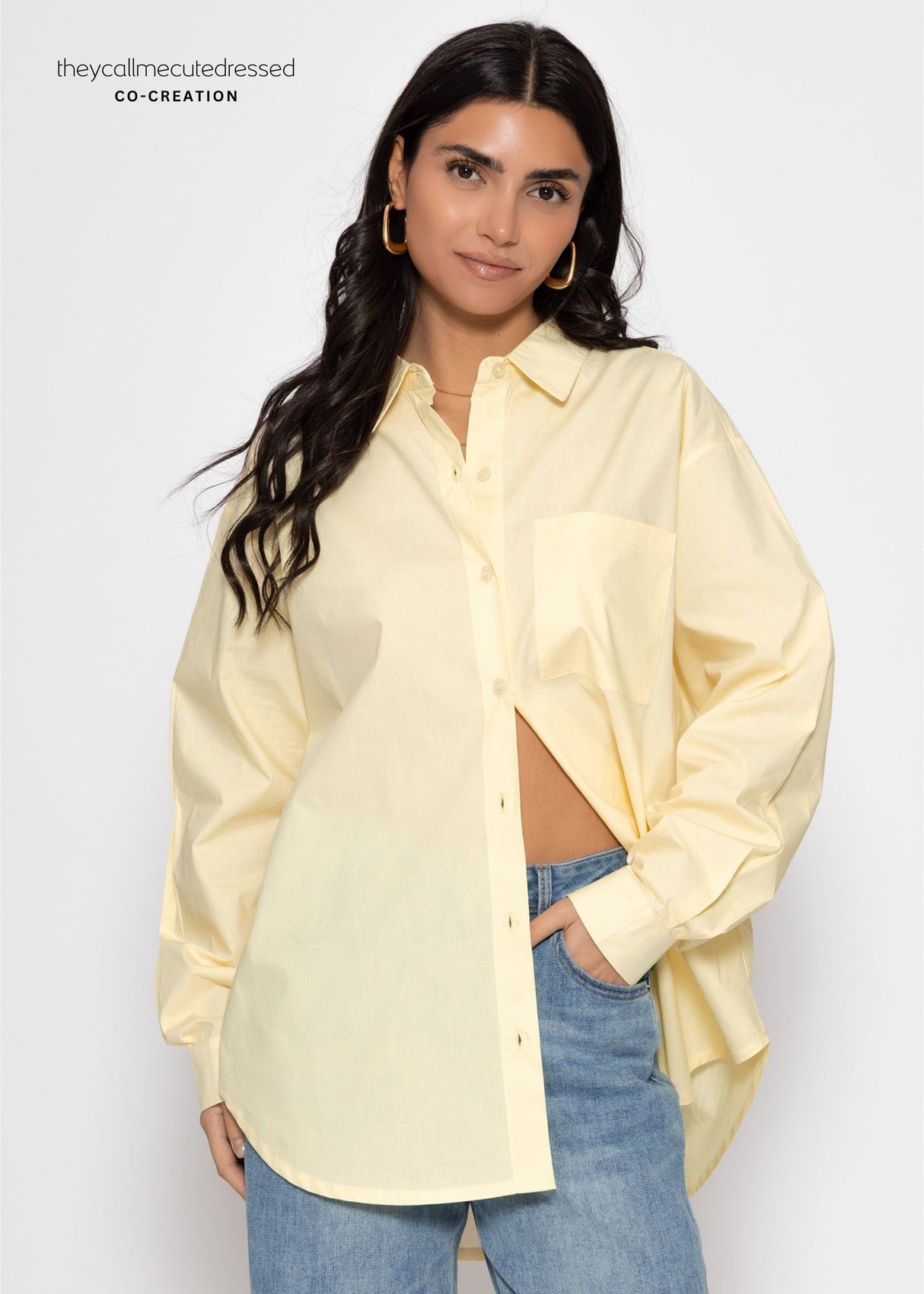 Oversize Hemdbluse mit Brusttasche - buttergelb