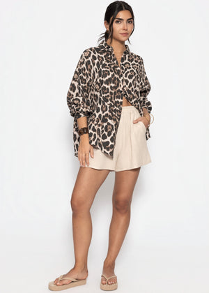 Oversize muslin blouse with leopard print - light beige