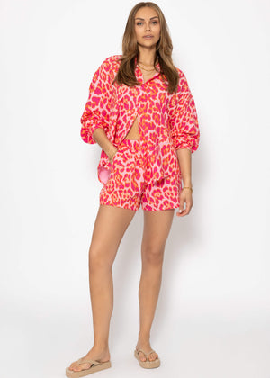 Oversize Musselin Bluse mit Leo-Print - pink