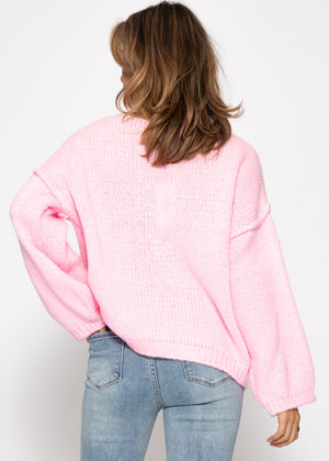 Oversize-Pullover mit Rundhalsausschnitt - rosa