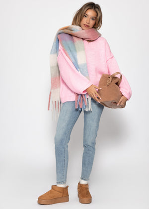 Oversize-Pullover mit Rundhalsausschnitt - rosa