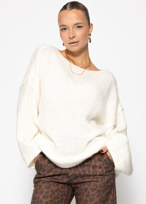 Oversized sweater with round neckline - white