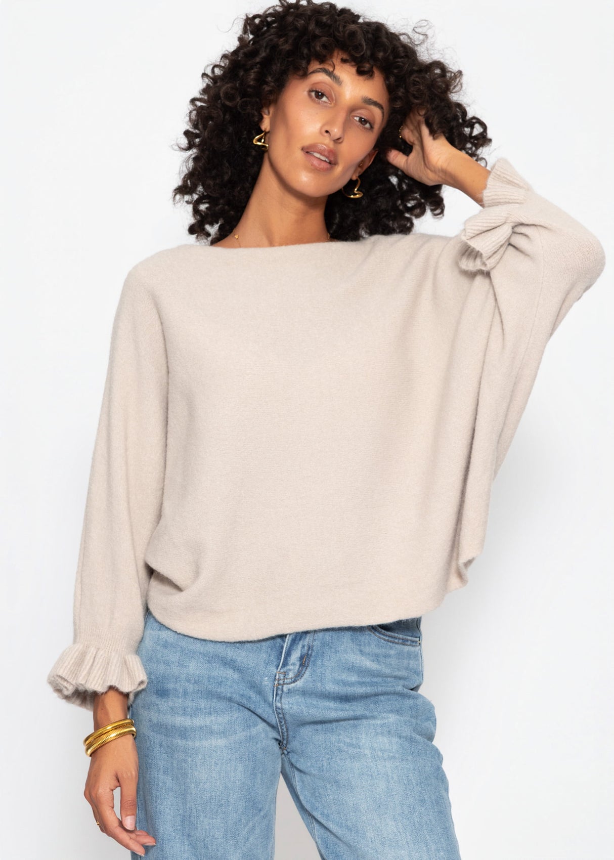 Oversize Pullover mit U-Boot Ausschnitt - taupe
