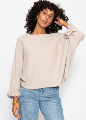 Oversize Pullover mit U-Boot Ausschnitt - taupe