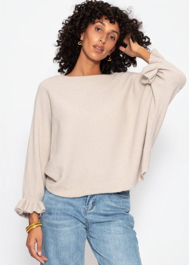 Oversize Pullover mit U-Boot Ausschnitt - taupe