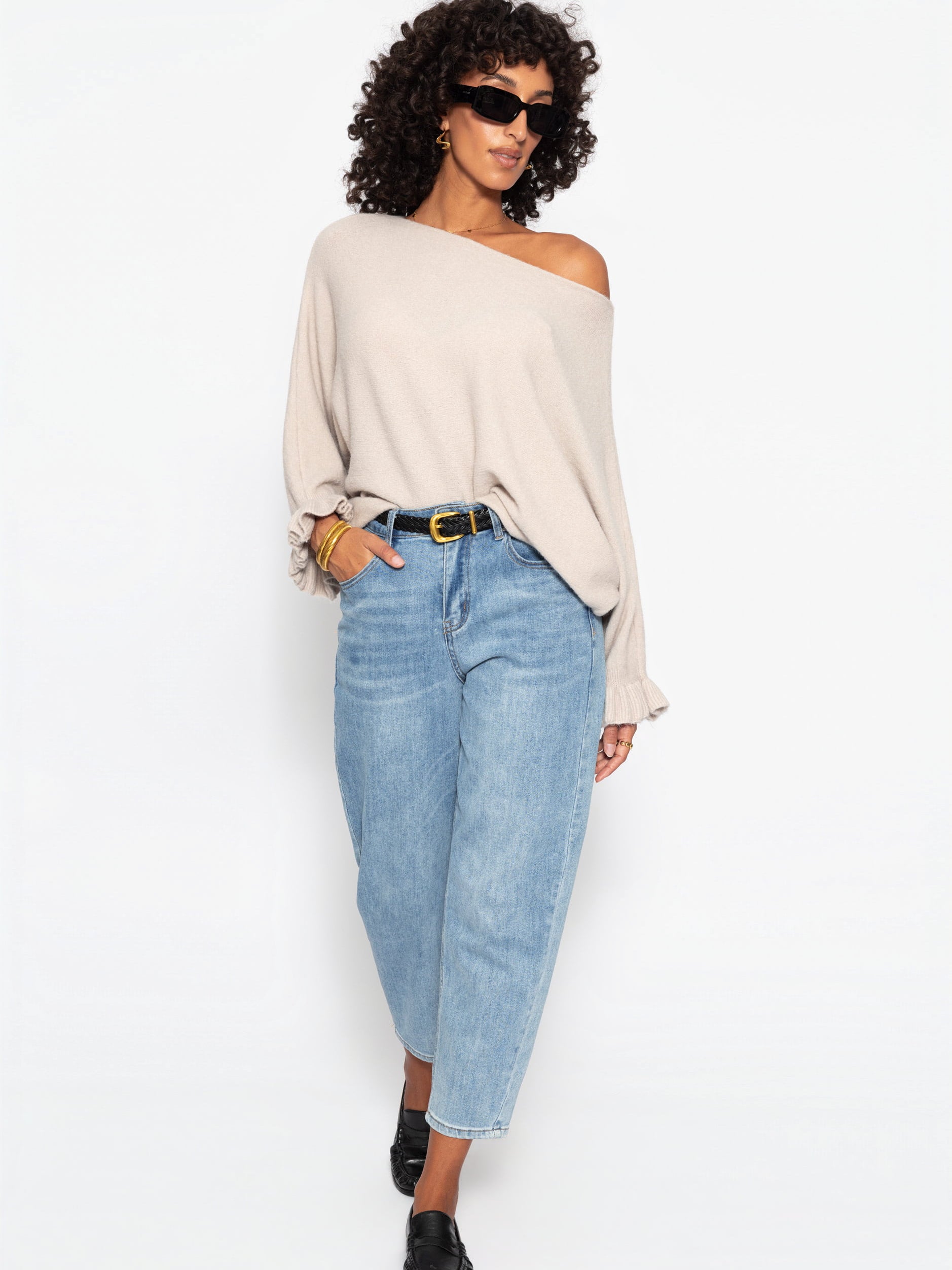Oversize Pullover mit U-Boot Ausschnitt - taupe