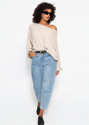 Oversize Pullover mit U-Boot Ausschnitt - taupe