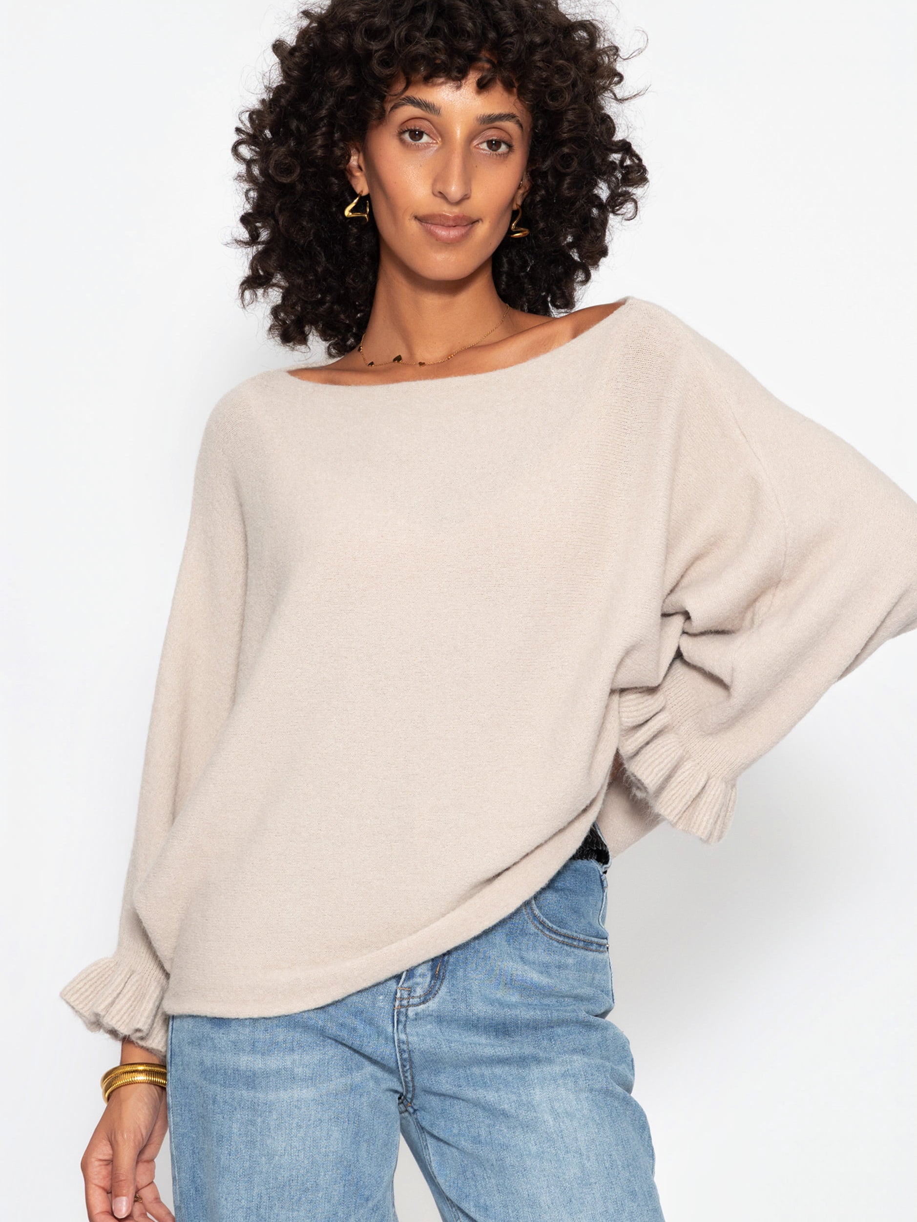 Oversize Pullover mit U-Boot Ausschnitt - taupe