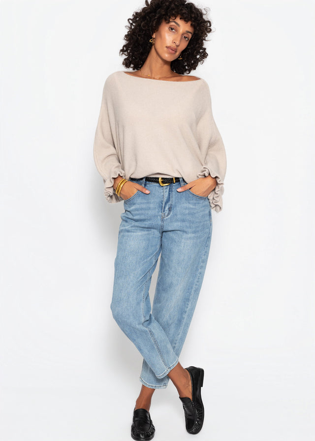 Oversize Pullover mit U-Boot Ausschnitt - taupe