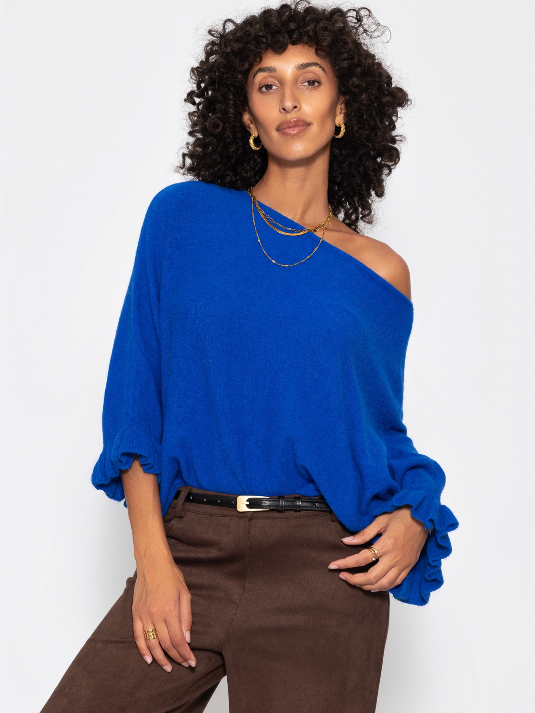 Oversize Pullover mit U-Boot Ausschnitt - kobaltblau