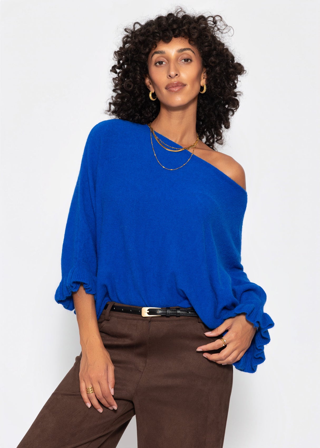 Oversize Pullover mit U-Boot Ausschnitt - kobaltblau