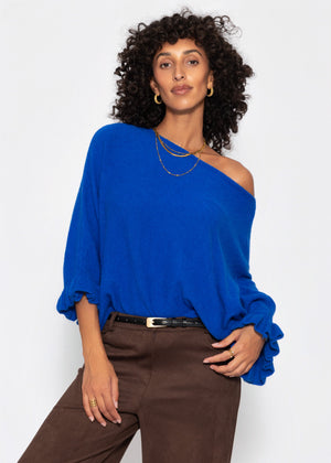 Oversize Pullover mit U-Boot Ausschnitt - kobaltblau