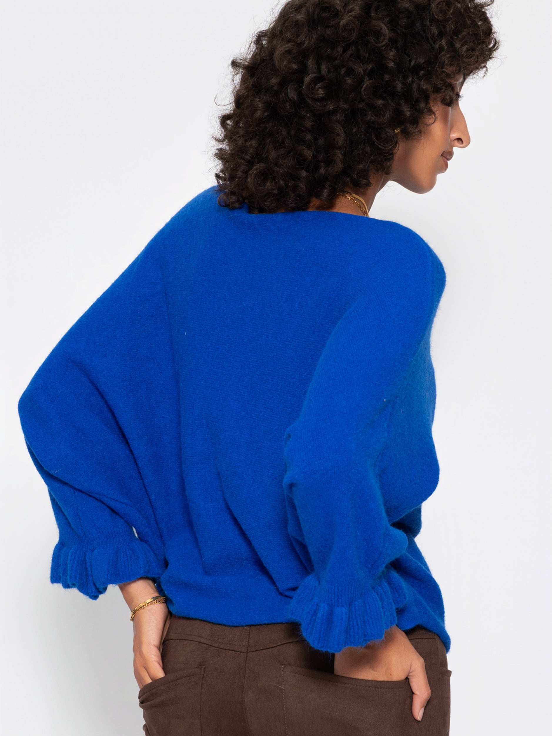 Oversize Pullover mit U-Boot Ausschnitt - kobaltblau