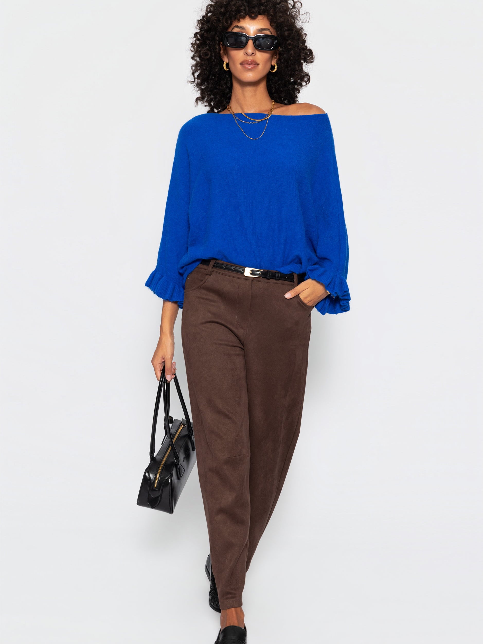 Oversize Pullover mit U-Boot Ausschnitt - kobaltblau
