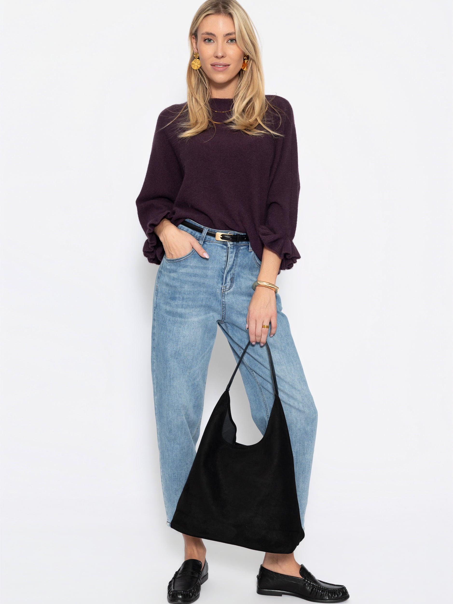 Oversize Pullover mit U-Boot Ausschnitt - plum