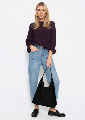 Oversize Pullover mit U-Boot Ausschnitt - plum