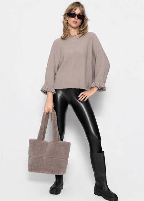 Oversize Pullover mit U-Boot Ausschnitt - taupe