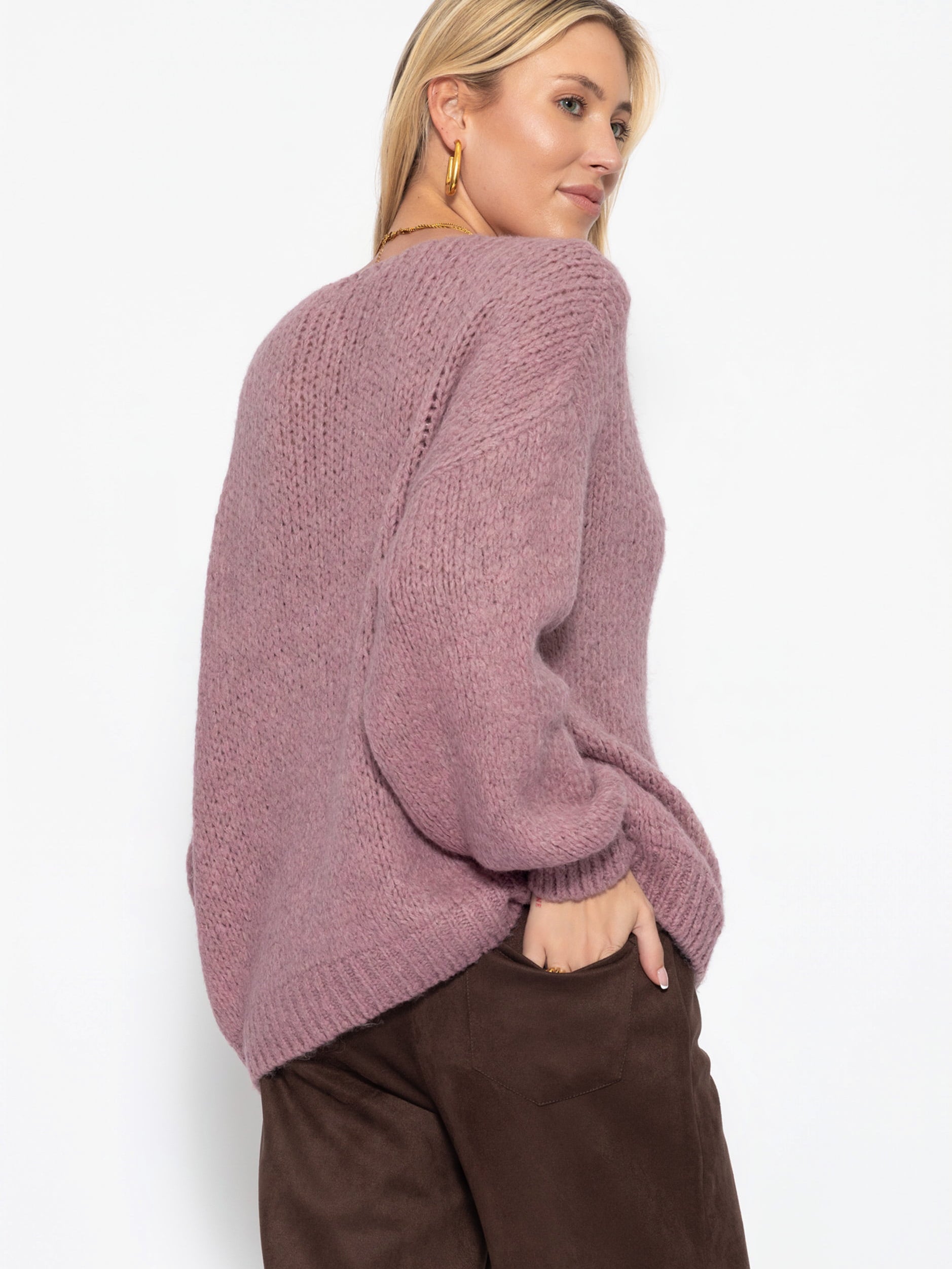 Oversize Pullover mit V-Ausschnitt - altrosa