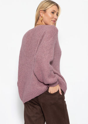 Oversize Pullover mit V-Ausschnitt - altrosa